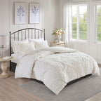 Full/Queen 3 Piece Tufted Cotton Chenille Damask Duvet Cover Set