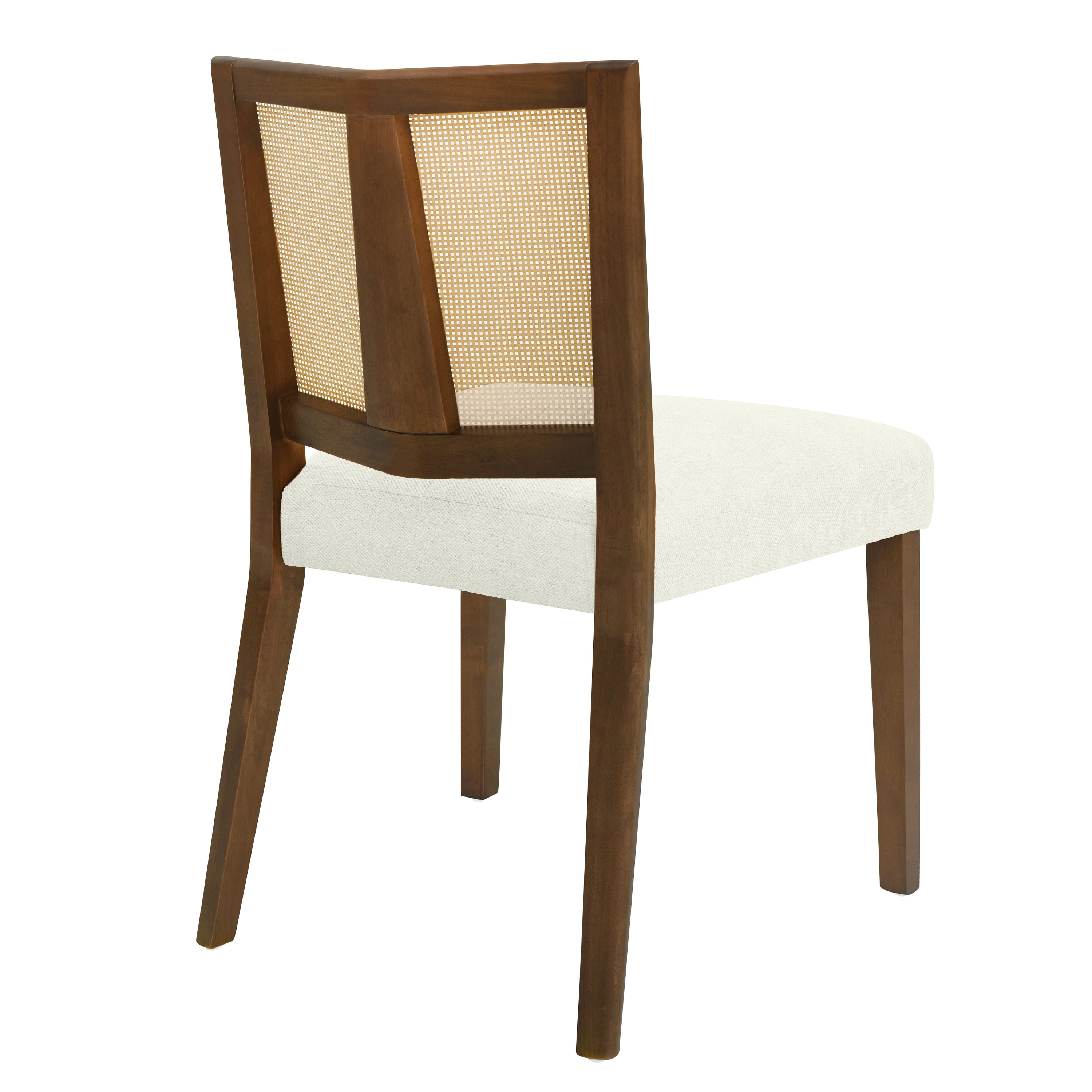 Rattan Dining Chair Without Arm (Walnut + Beige) - Set of 2