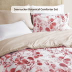 3-Piece King/Cal King Reversible Floral Botanical Seersucker Comforter Set