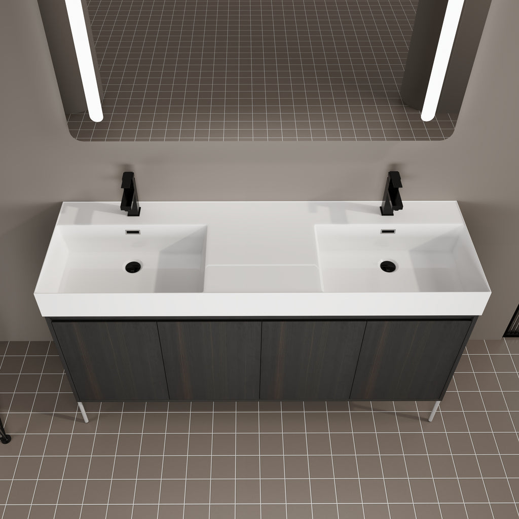 60" Freestanding Bathroom Vanity with Resin Double Sink