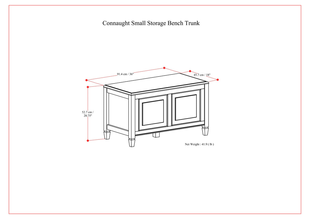 Connaught 36 inch Wide Solid Wood Small Storage Bench Trunk in Chestnut