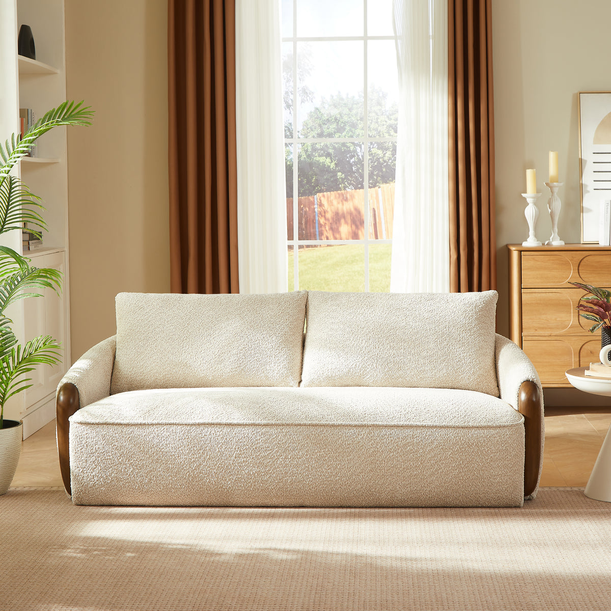 75 In. Curved Boucle Upholstered Sofa - Solid Wood Frame Couch
