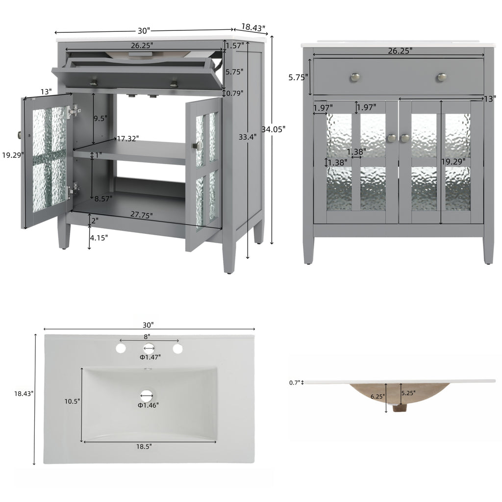 30" Bathroom Vanity with Ceramic Sink