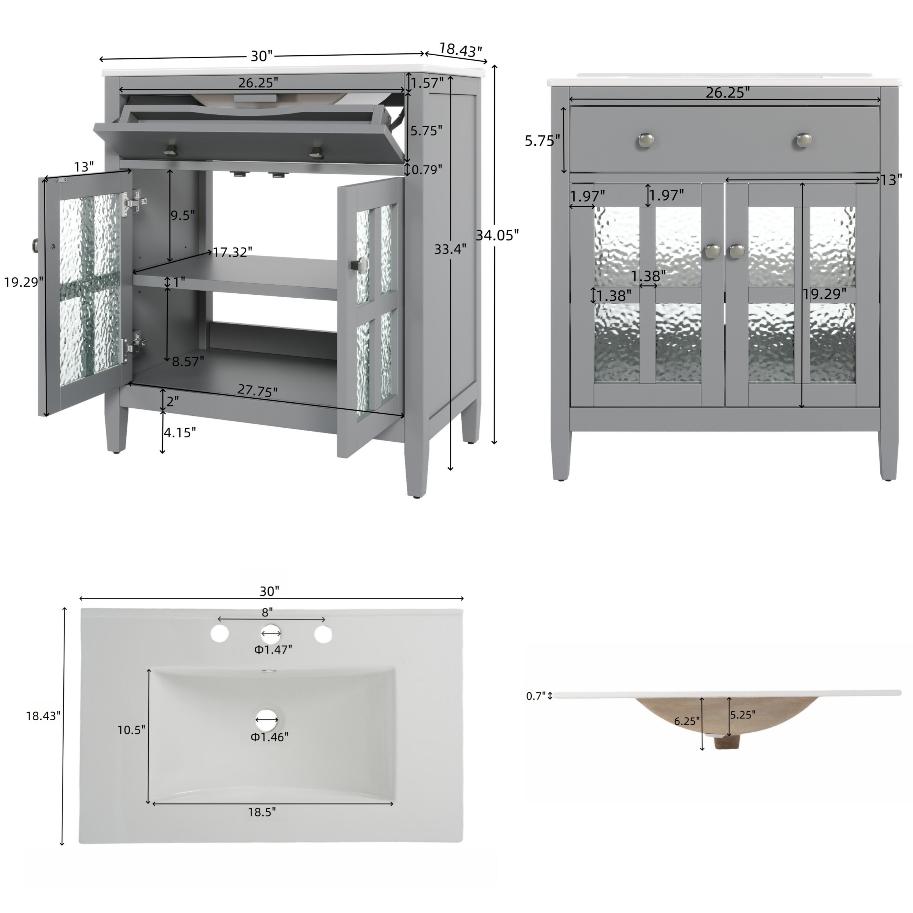 30" Bathroom Vanity with Ceramic Sink