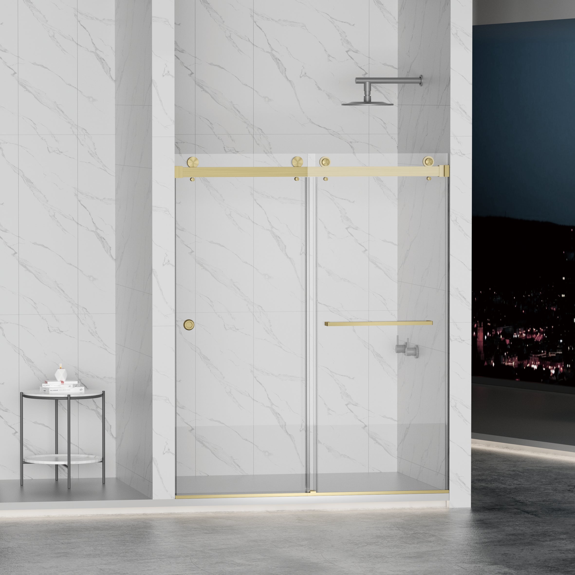 Frameless Shower Door with Double Sliding Mechanism