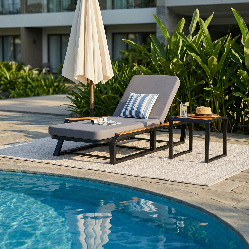 3-Piece Adjustable 5-Position Outdoor Chaise Lounge Set