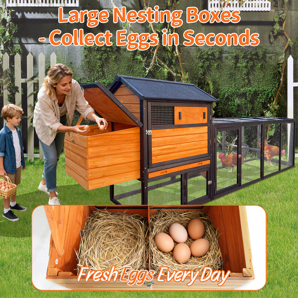 Large Wooden Chicken Coop with Run and Nesting Box