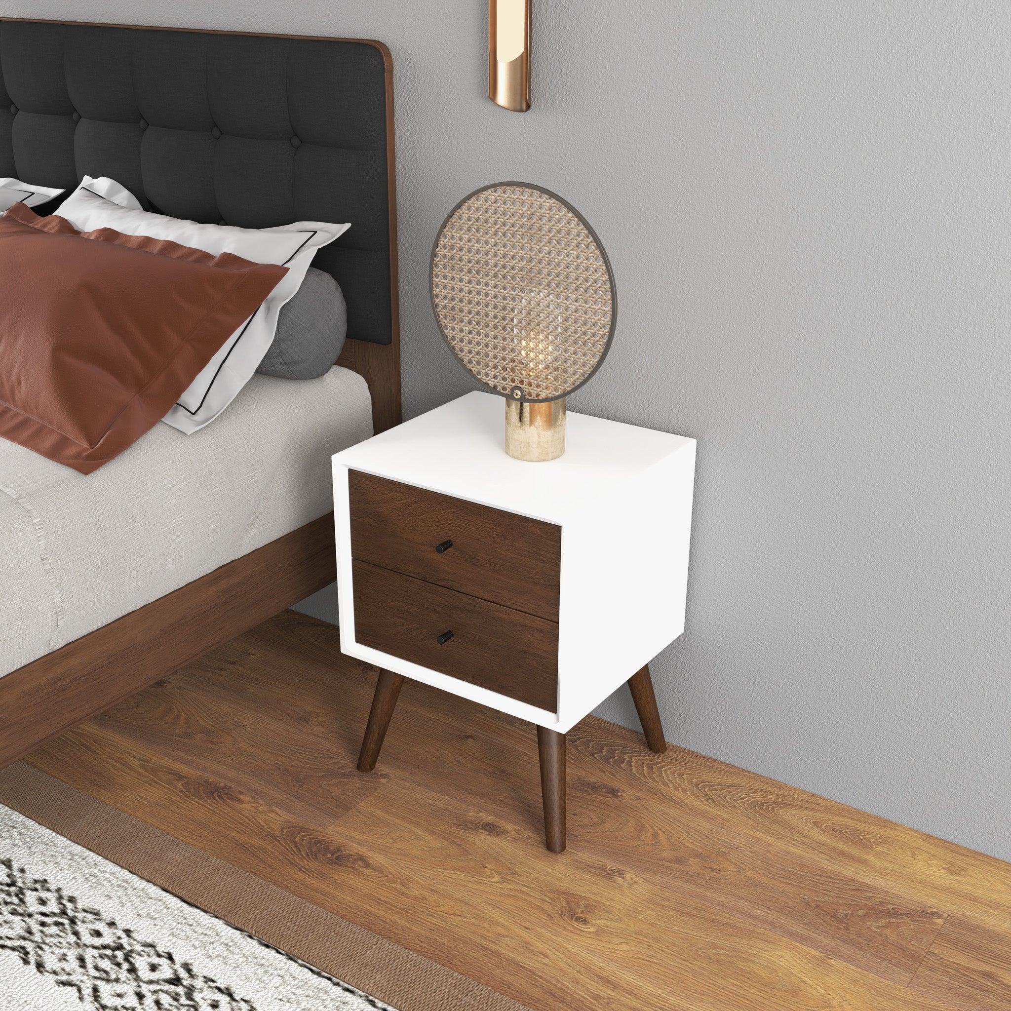 Caroline Mid Century Modern Style 2-Drawer Nightstand