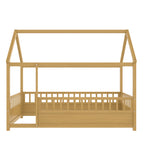 Twin Size Floor Wooden Bed with House Roof Frame