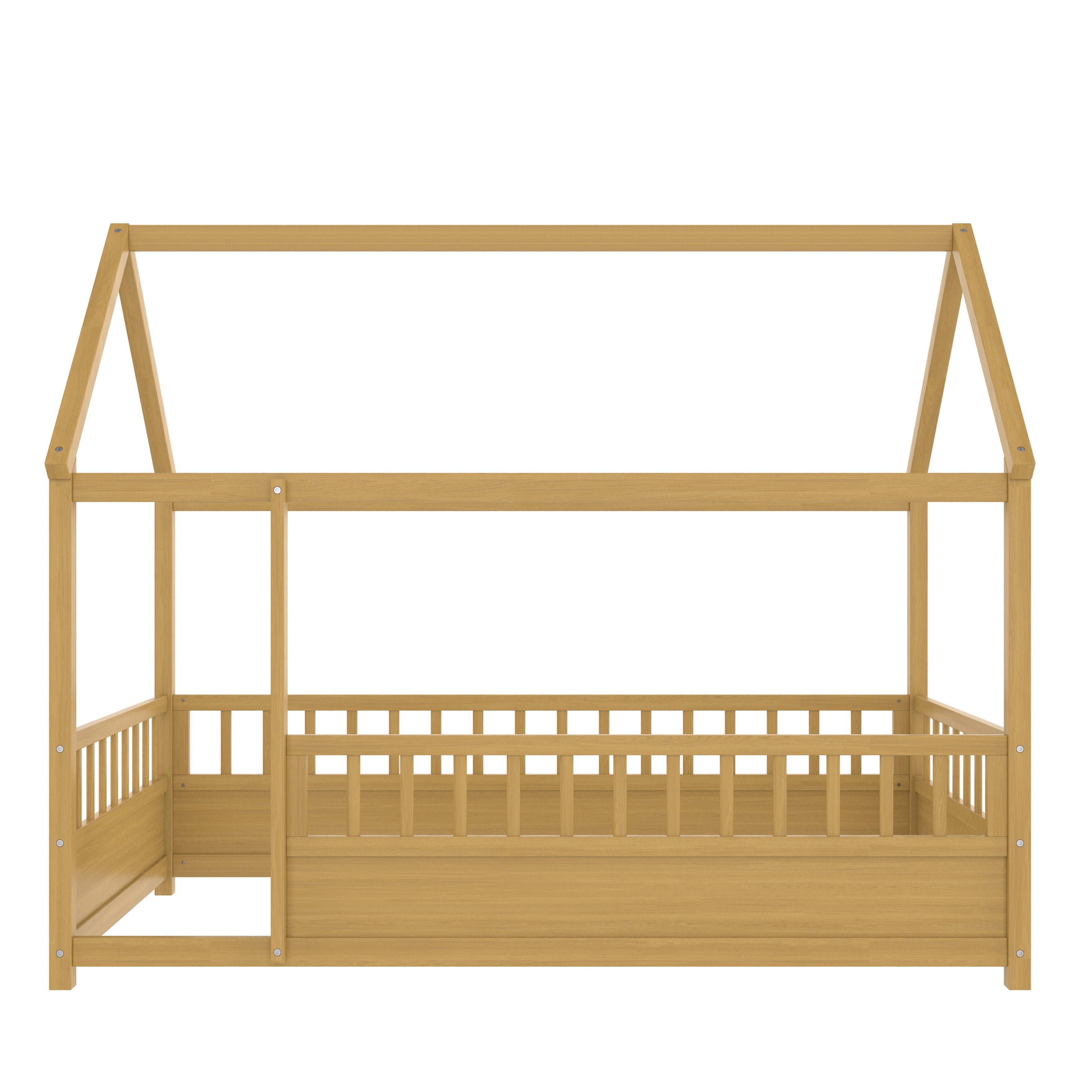 Twin Size Floor Wooden Bed with House Roof Frame