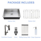 33" Drop-In Kitchen Sink with Pull-Out Faucet and Soap Dispenser