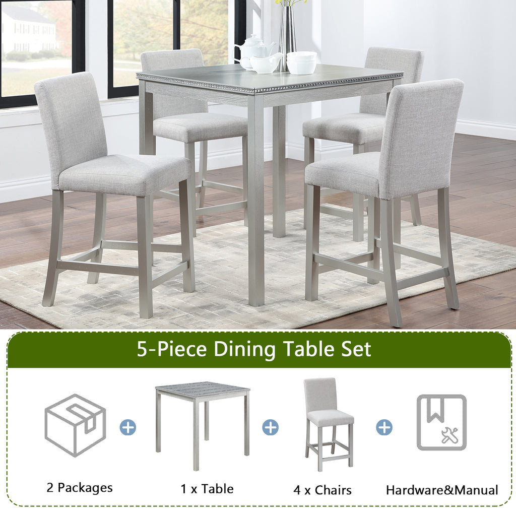 5 Piece Counter Height Table Set with Upholstered Chairs