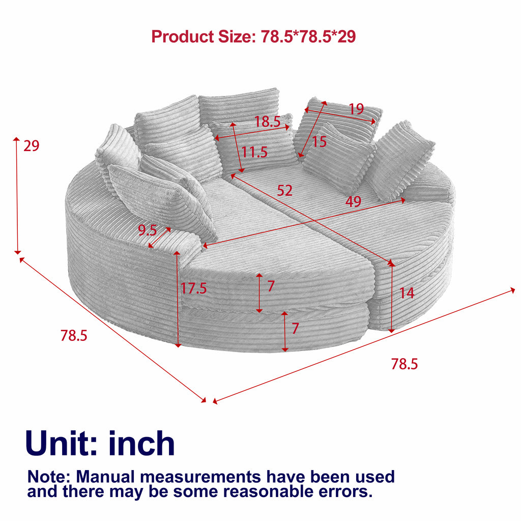 78.5-Inch Corduroy Round Oversized Recliner