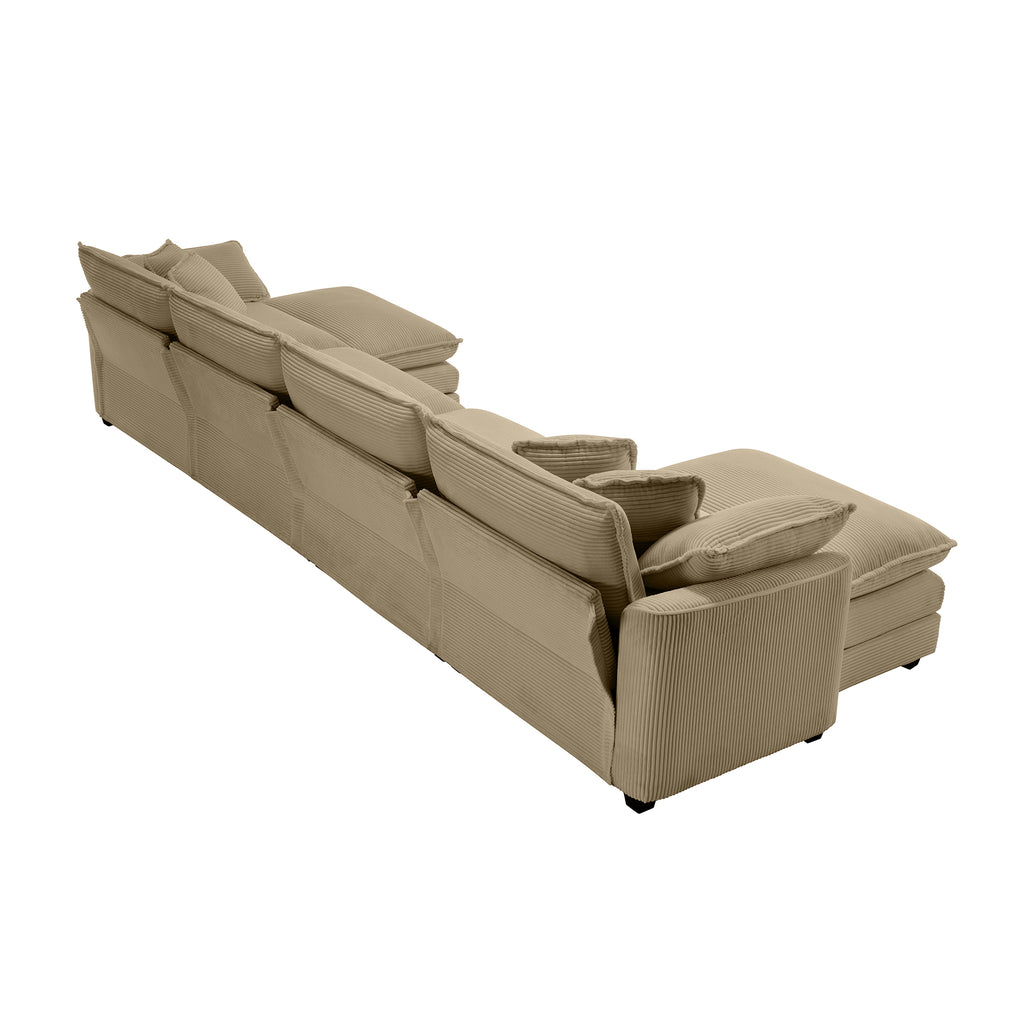 Corduroy Sofa - Modern Upholstered 4 Seater with Footstools