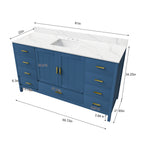 60" Modern Solid Wood Bathroom Vanity with Sink, 61" Carrara