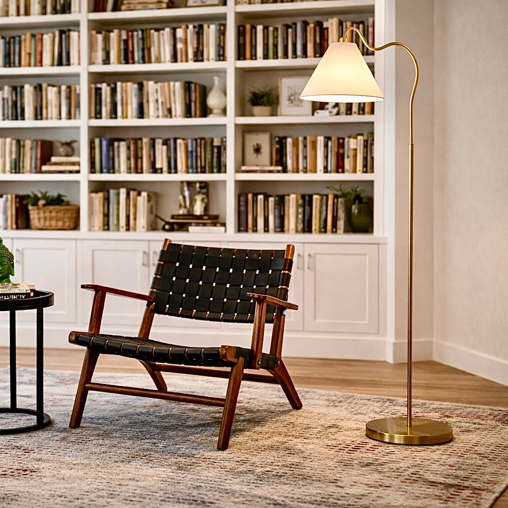 Majestic Brass Ring Base Curved Floor Lamp