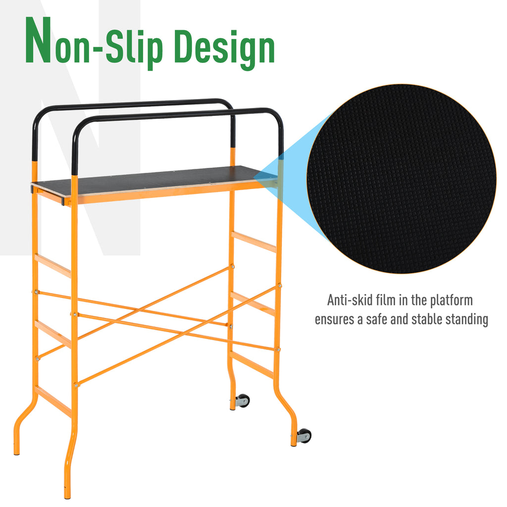 HOMCOM 4-Step Steel 4.6 x 2 x 6 ft. Scaffold 2 Wheels Free Moving for Indoor & Outdoor Decoration Anti-Skid, 440 Pound Capacity