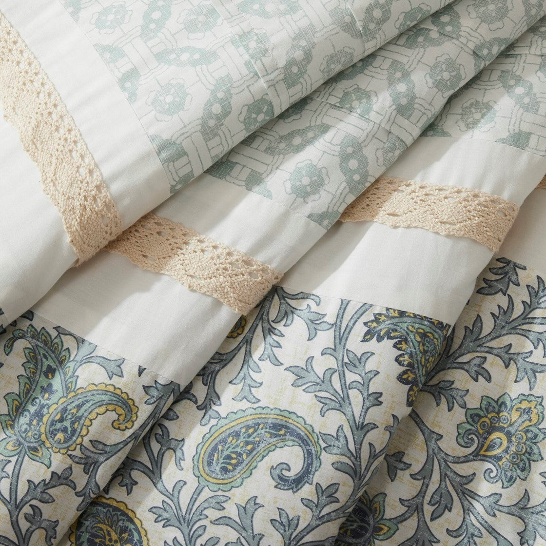 9 Piece Cotton Percale Comforter Set Aqua Queen