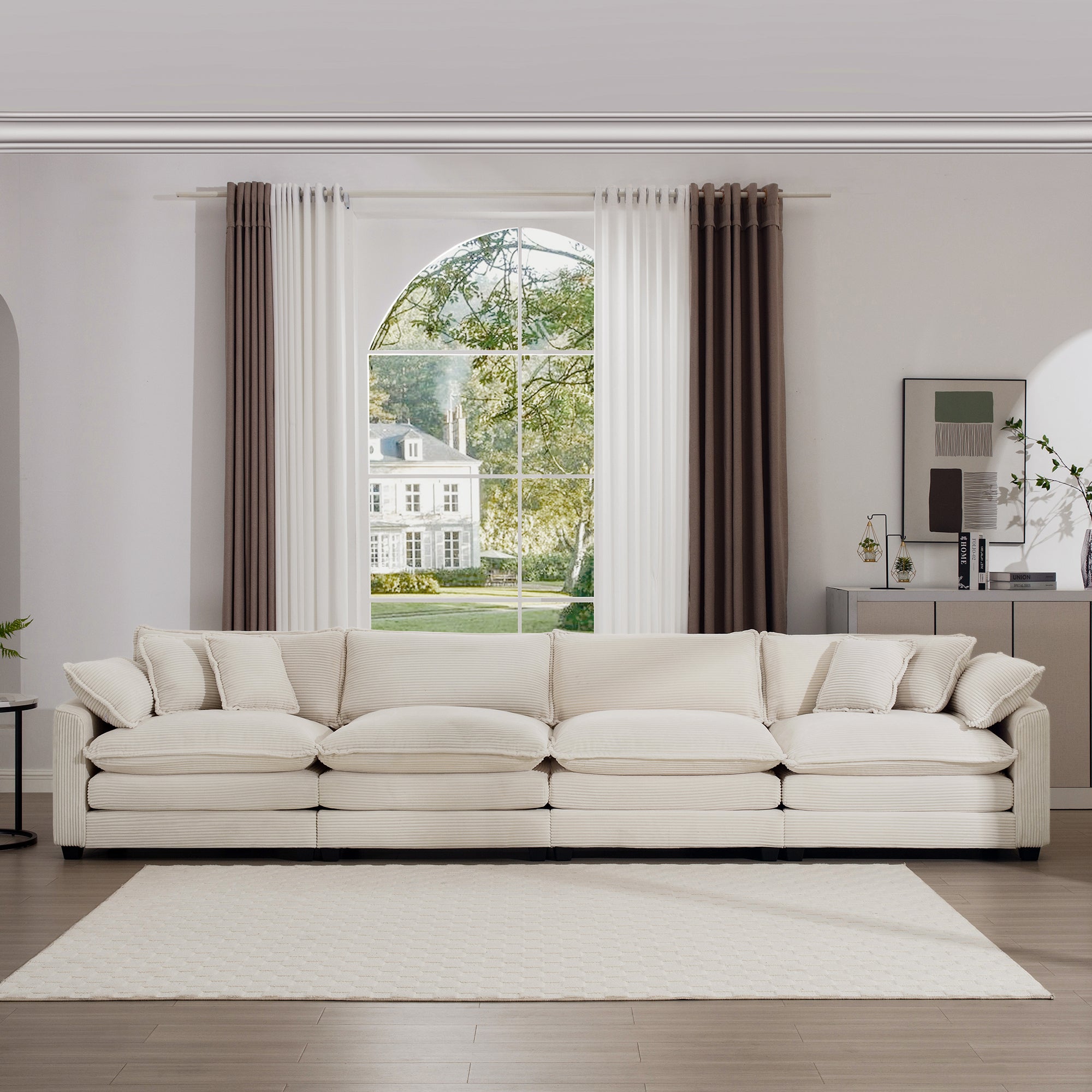 Modern Upholstered 4 Seater Fabric Sofa