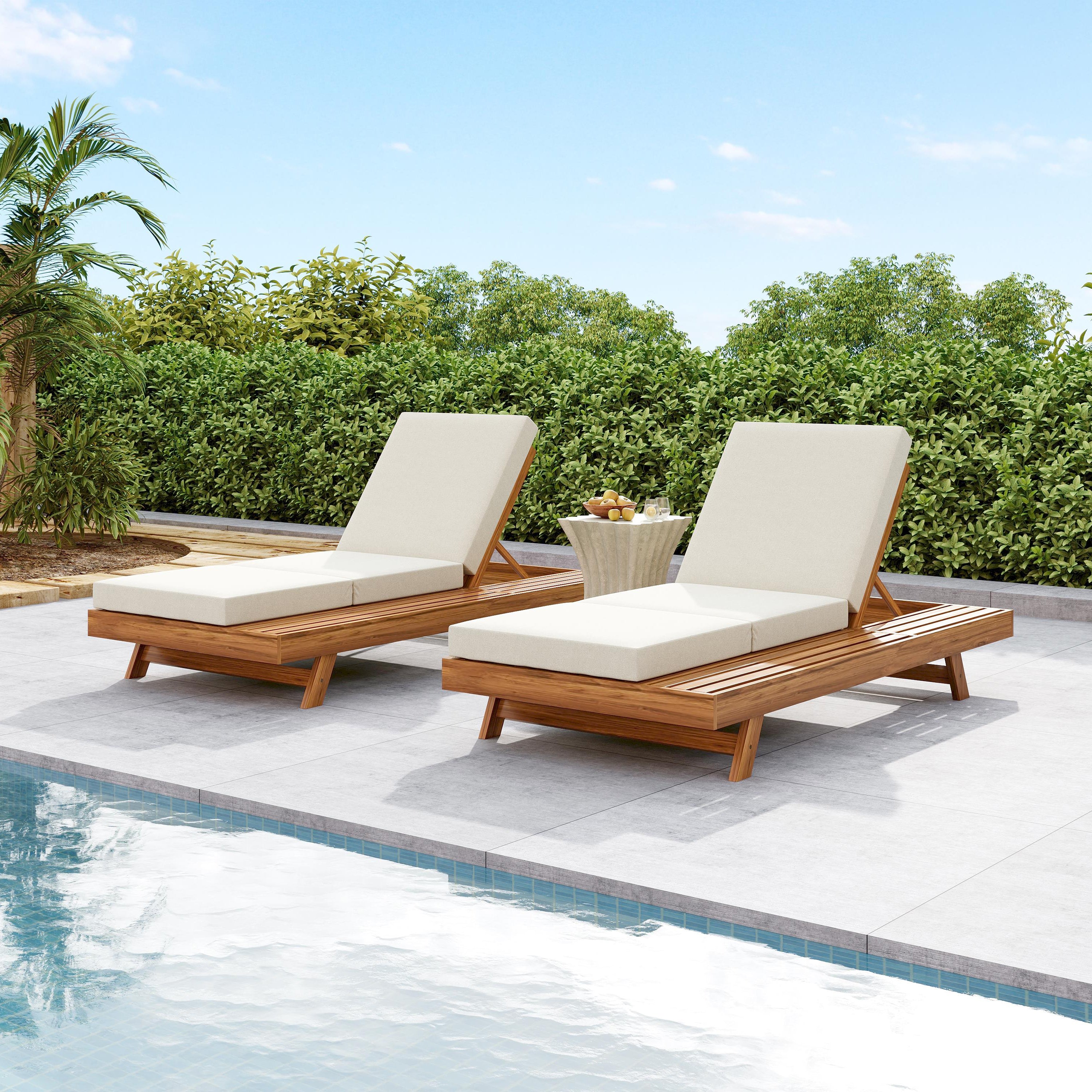 Lounge Chaise Set - Acacia Solid Wood with Lounge Cushion