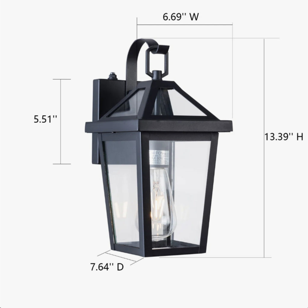 13-Inch Dusk to Dawn Outdoor Wall Light, Modern Black Metal and Glass