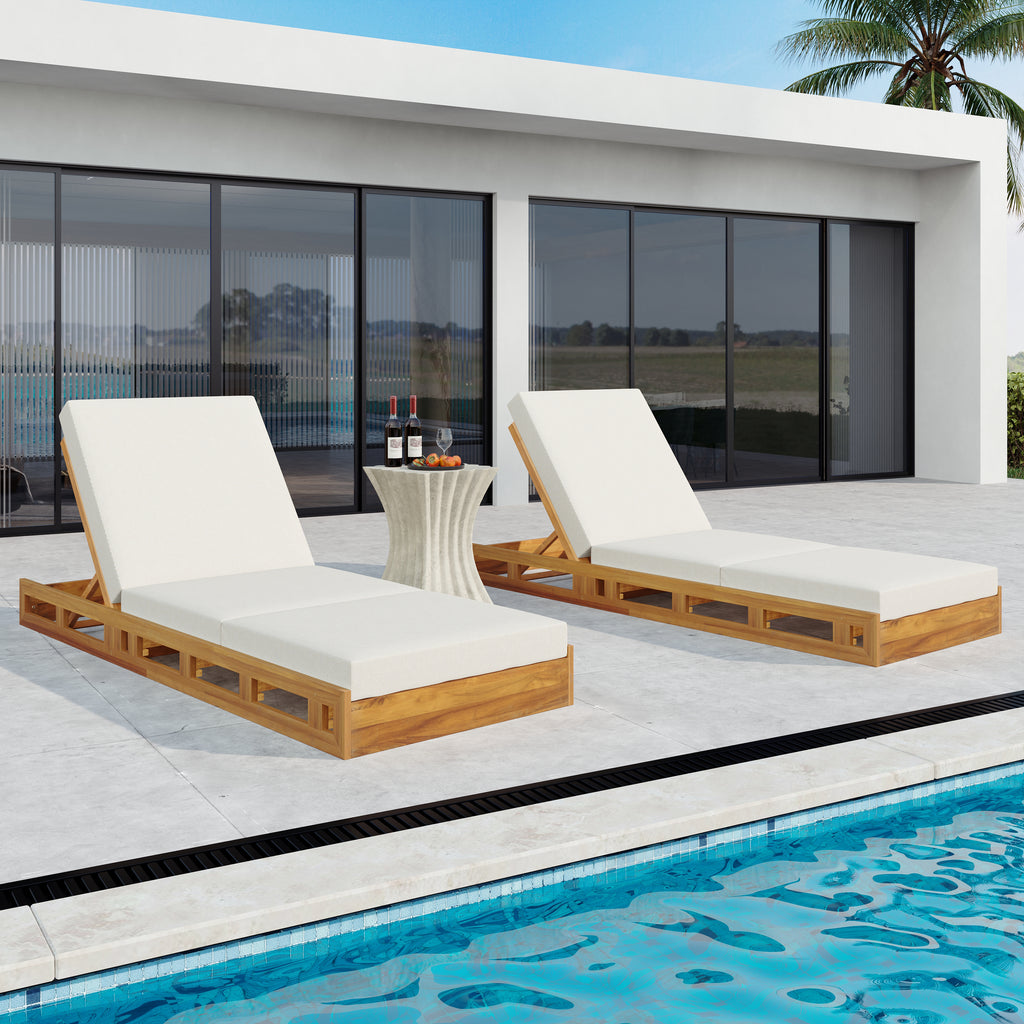Lounge Chaise Set in Acacia Solid Wood with Lounge Cushion