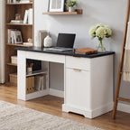 55" Modern Fluted Office Desk with Storage Cabinet & Drawers