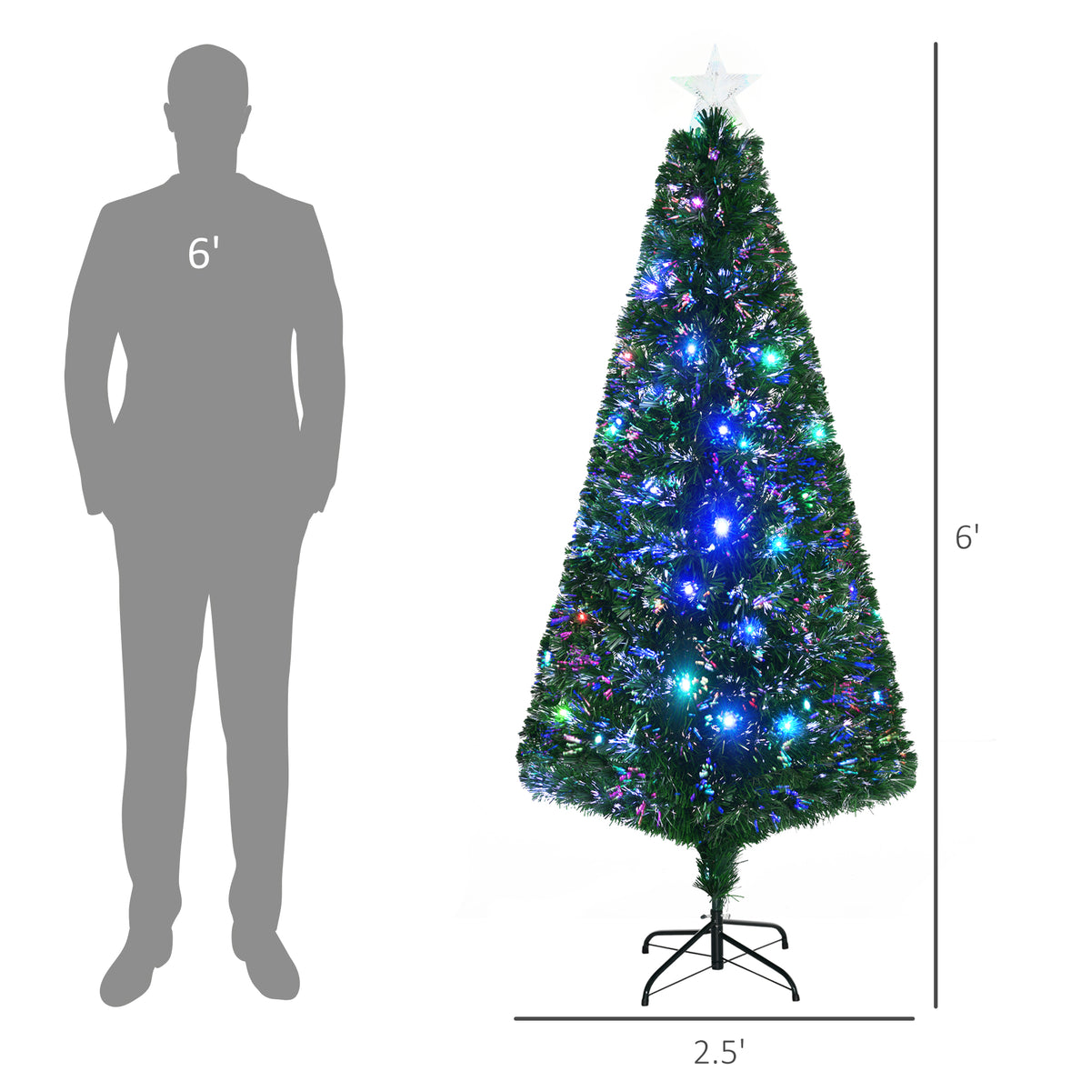 Christmas Tree Fir Pre-Lit Artificial, 6-Foot Tall, Multicolor LED, Green