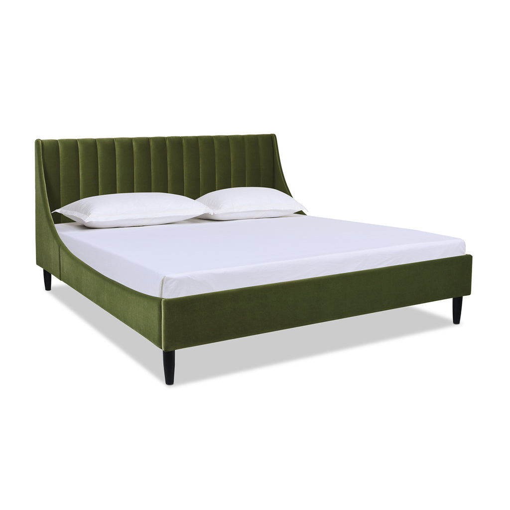 Aspen Vertical Tufted Headboard Platform Bed Set, King, Olive