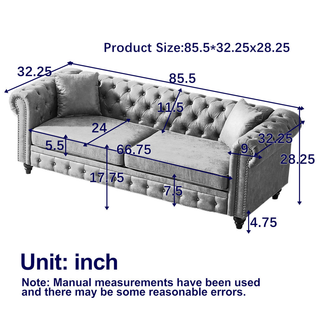 FX 85.5" Living Room Chesterfield Sofa with Rolled Arms