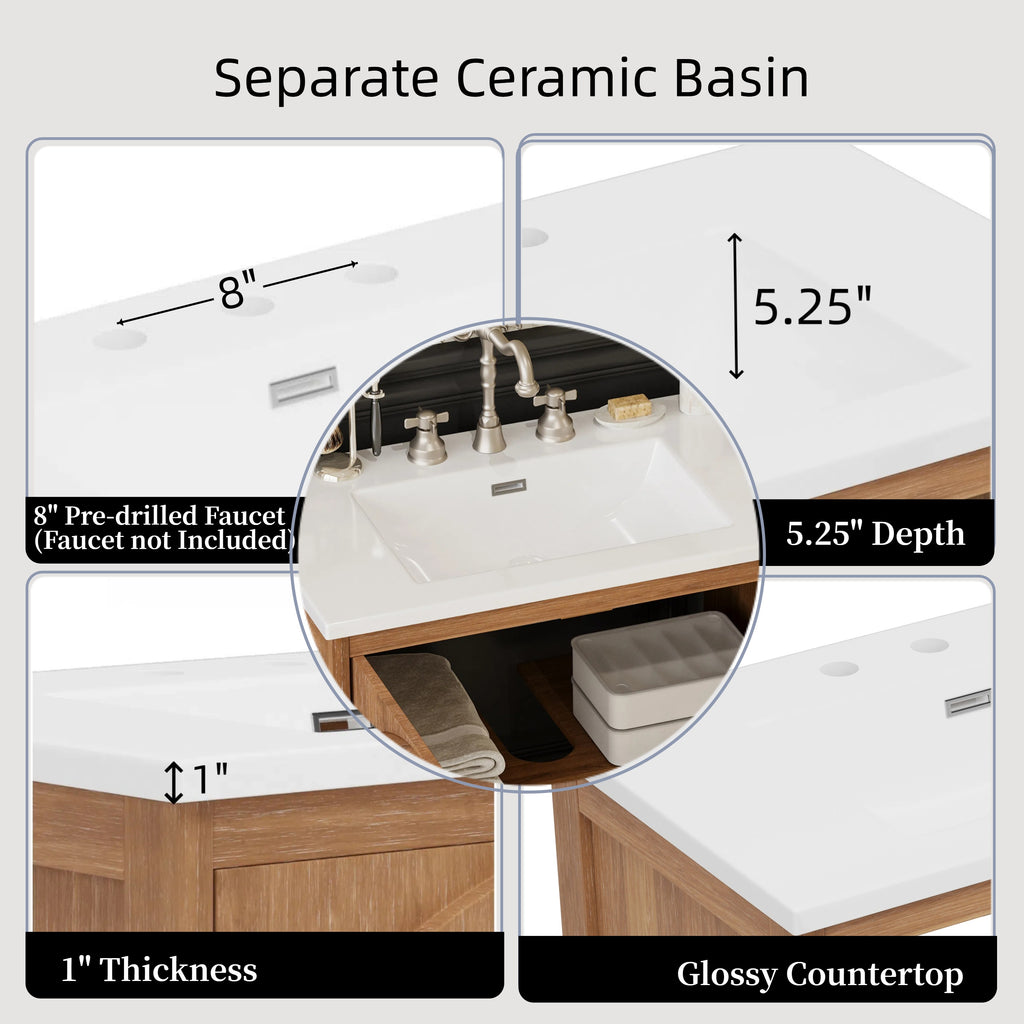 30 Inches Bathroom Vanity with Ceramic Sink
