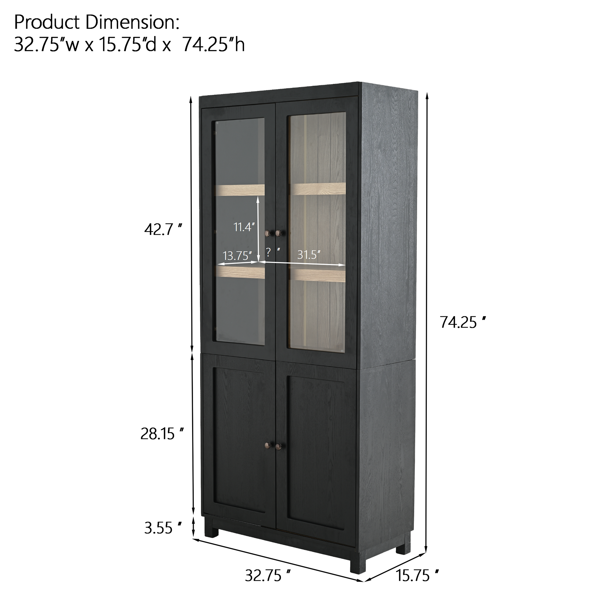 74.5''H Ash Wood Grain Display Cabinet