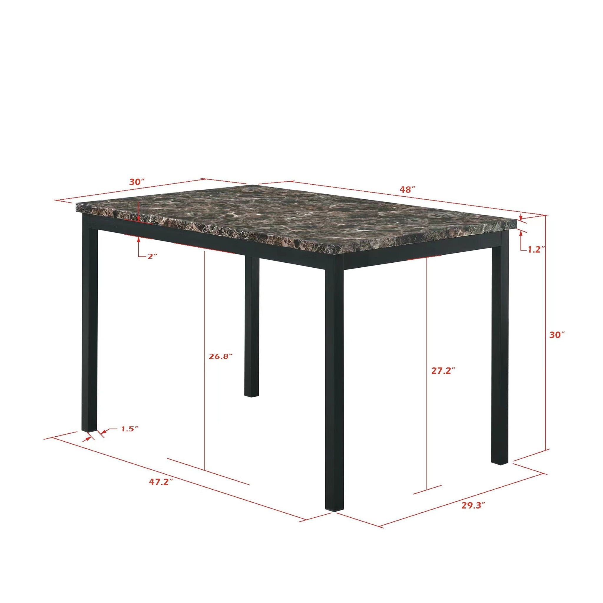 5 Piece Dinning Set With Faux Marble Top, Table & 4 Chairs - Black