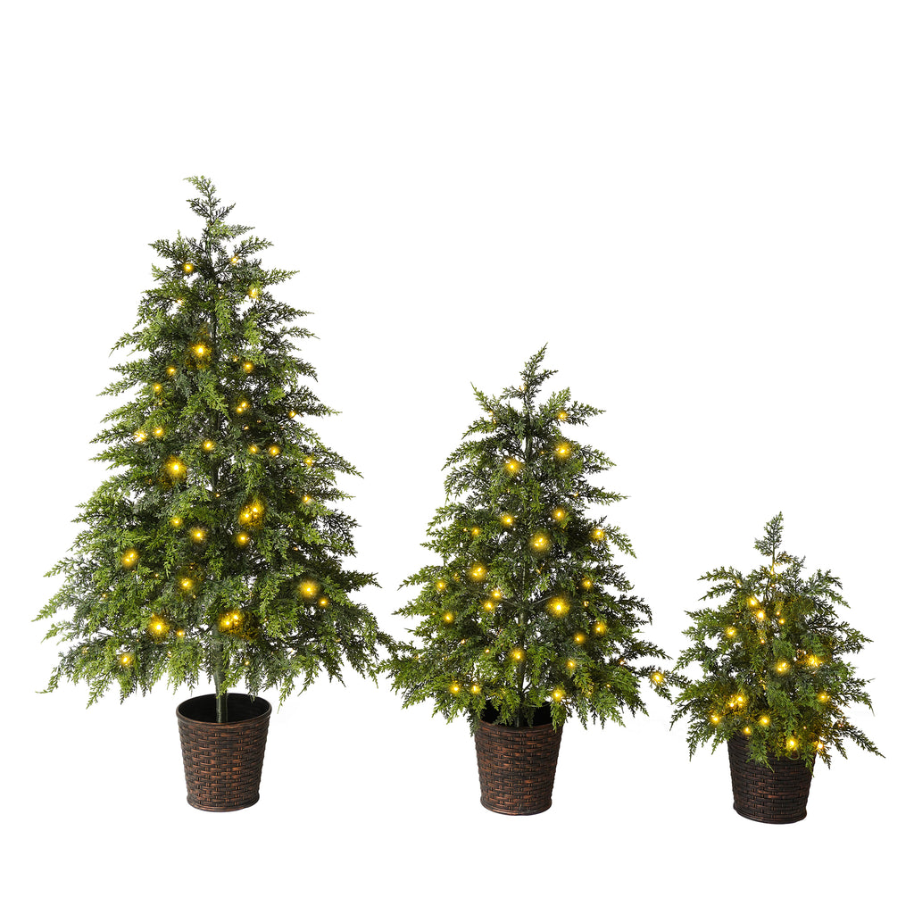 3-Piece Pre-Lit Christmas Tree Set with Warm Lights