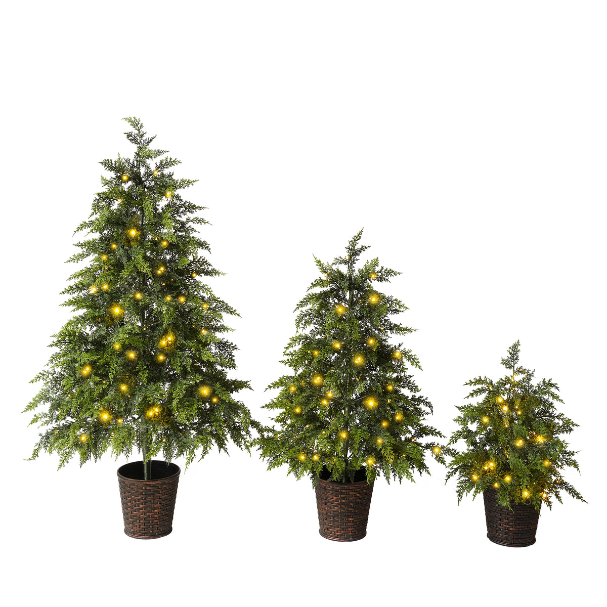 3-Piece Pre-Lit Christmas Tree Set with Warm Lights