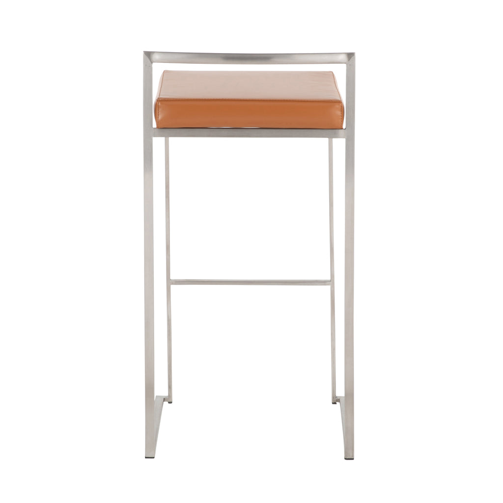 Contemporary Stackable Barstool with Camel Faux Leather - Set of 2