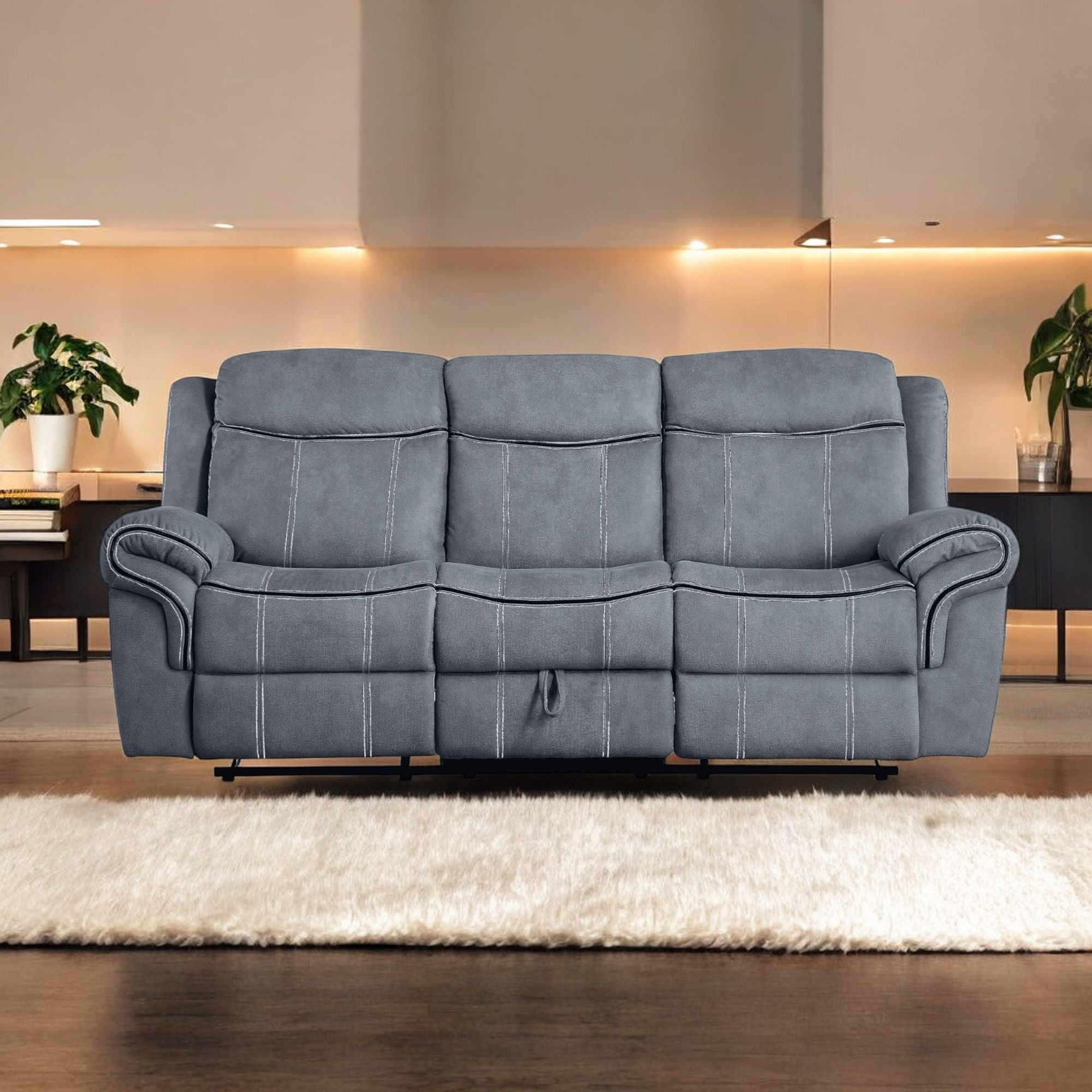 Zubaida Two Tone Recliner Sofa with USB Port and Drop Down Table