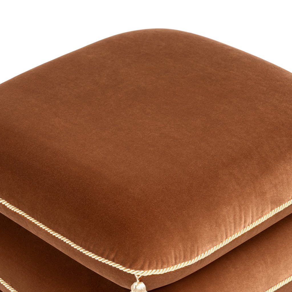 Monarch 19.5" Squared Upholstered Ottoman with Bullion Fringe