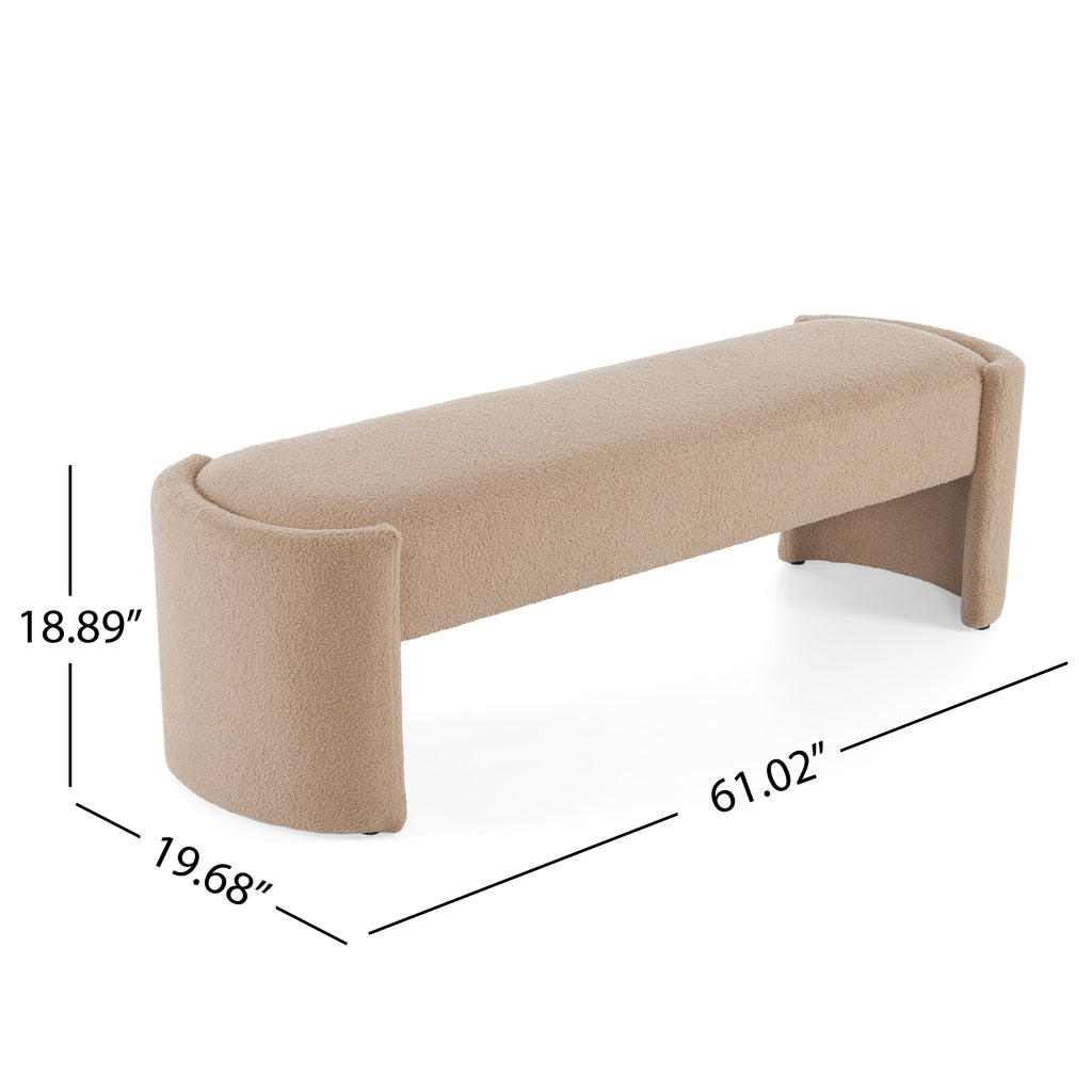 Elegant and Simple Long-Shaped Ottoman Bench, Light Camel