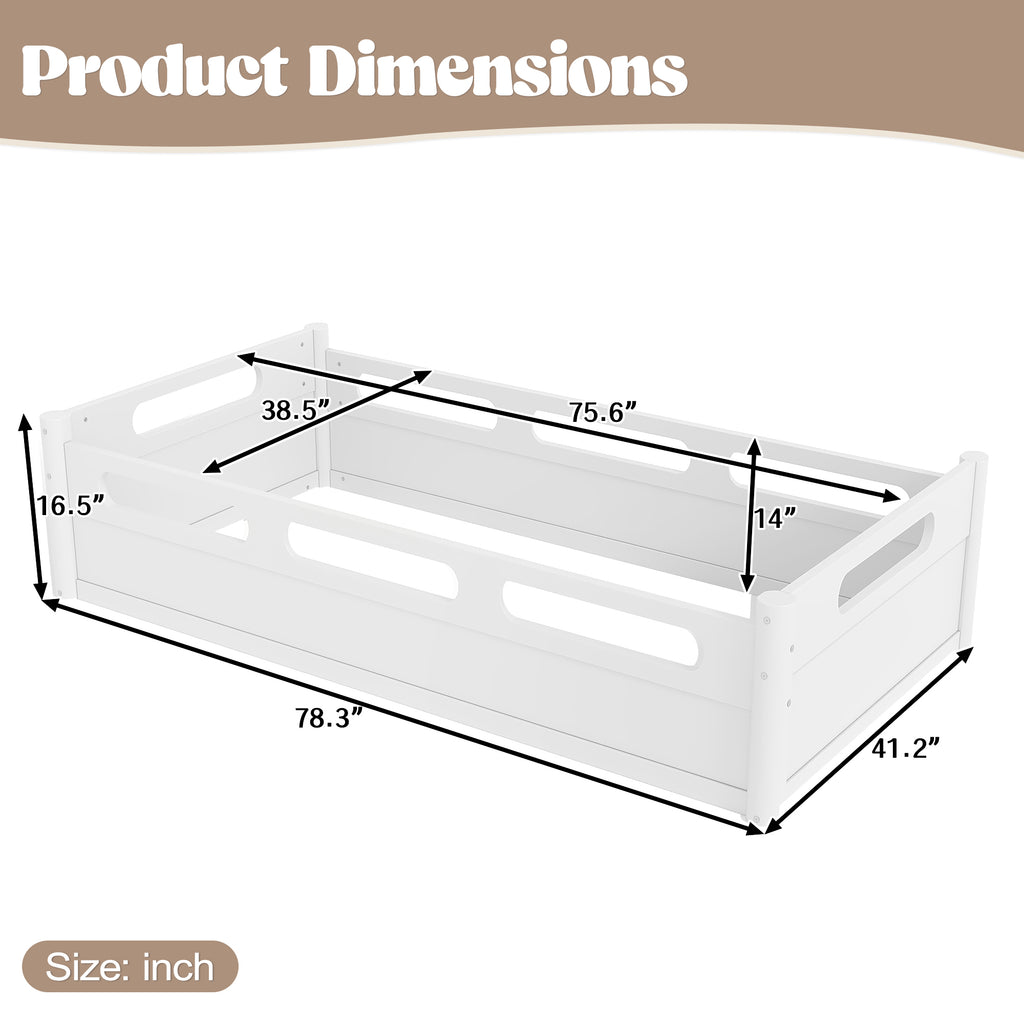 Twin Size Floor Platform Bed with Full-length Guardrails
