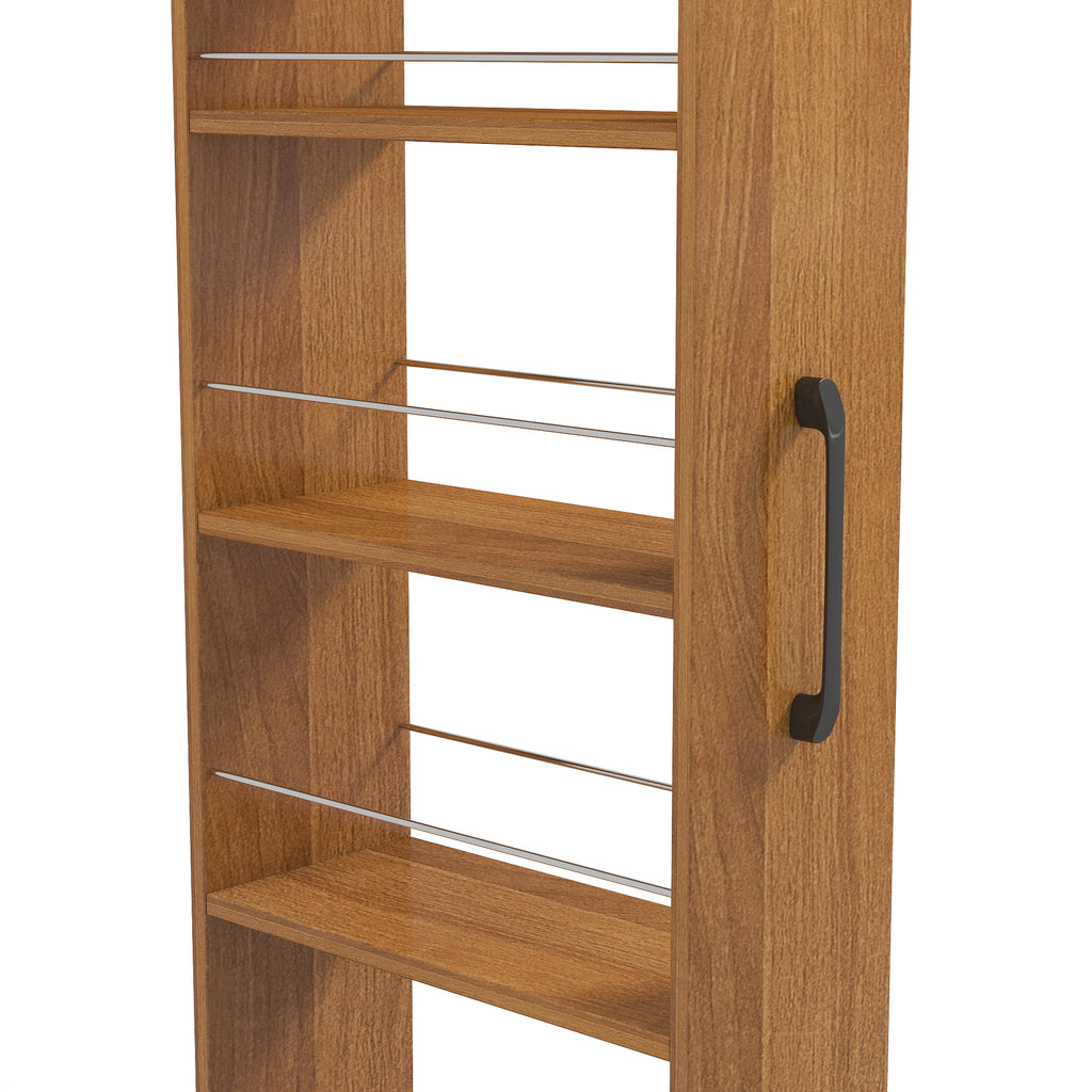 7-Tier Pull-Out Storage Shelf, 7.87 inches Wide, Oak