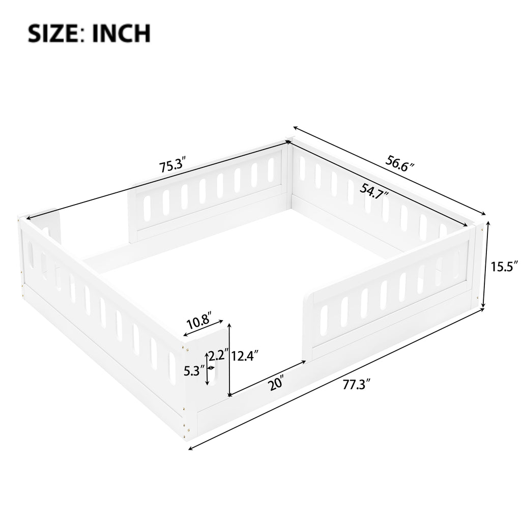 Wood Full Size Platform Bed with Guardrail