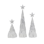Set of 3 Resin White/Silver Foil Christmas Trees