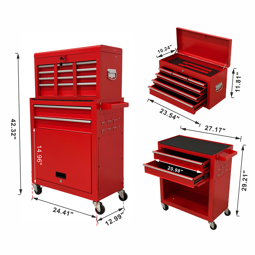 8-Drawer High-Capacity Rolling Tool Chest - Red