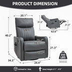 Grey Faux Leather Heat Massage Manual Recliner Chair