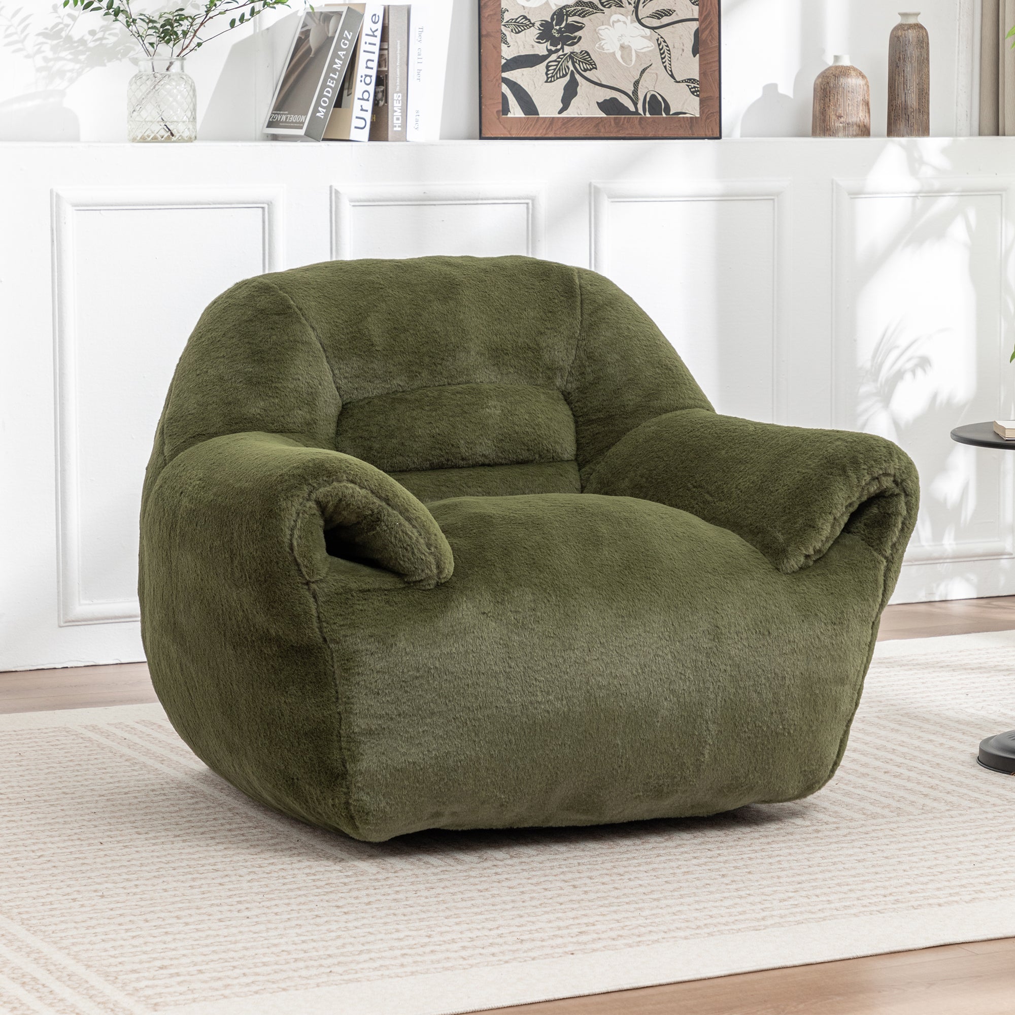 Faux Fur Bean Bag Chair with Back Support