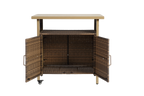 Outdoor Wicker Bar Cart, Patio Wine Serving Cart with Wheels