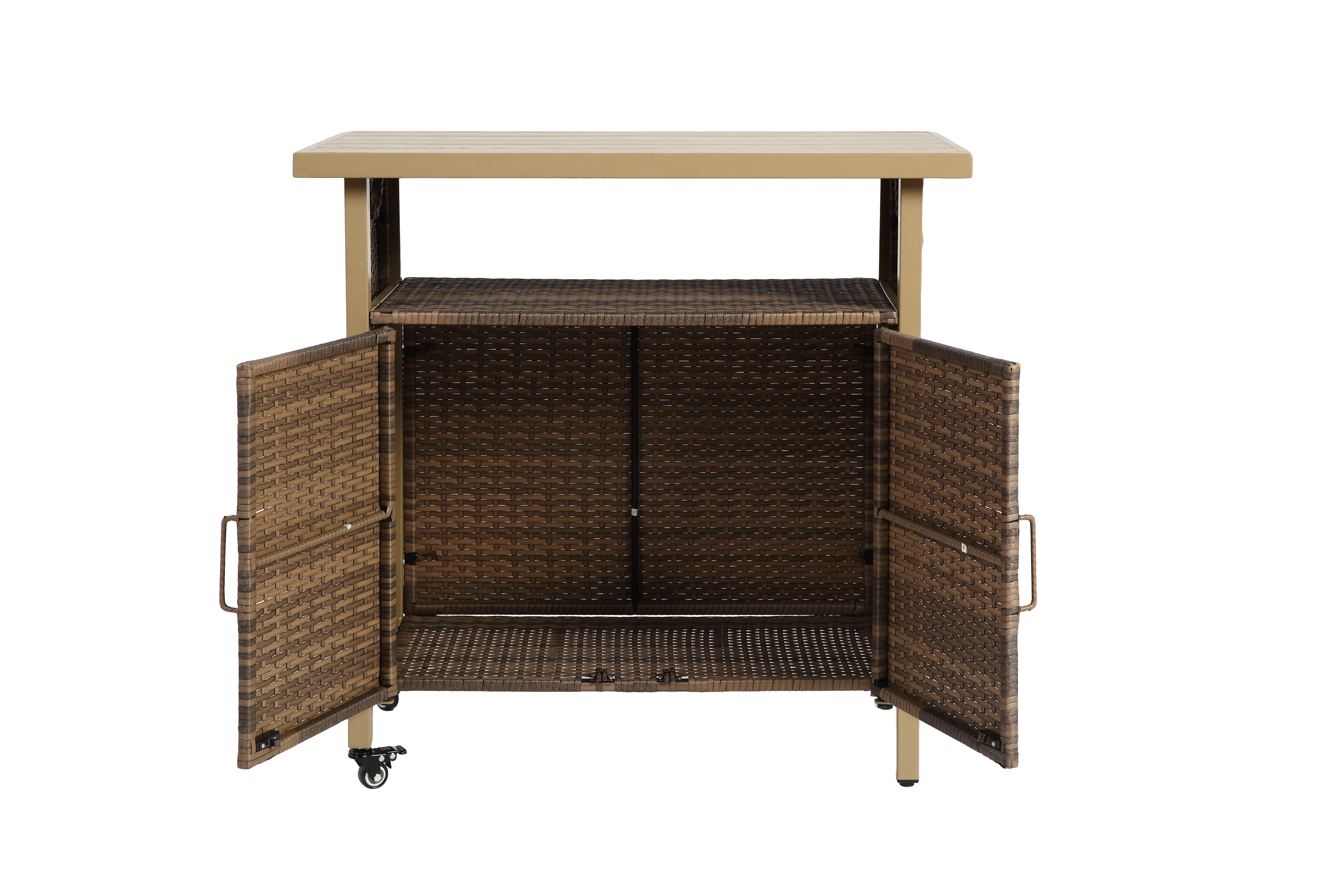 Outdoor Wicker Bar Cart, Patio Wine Serving Cart with Wheels