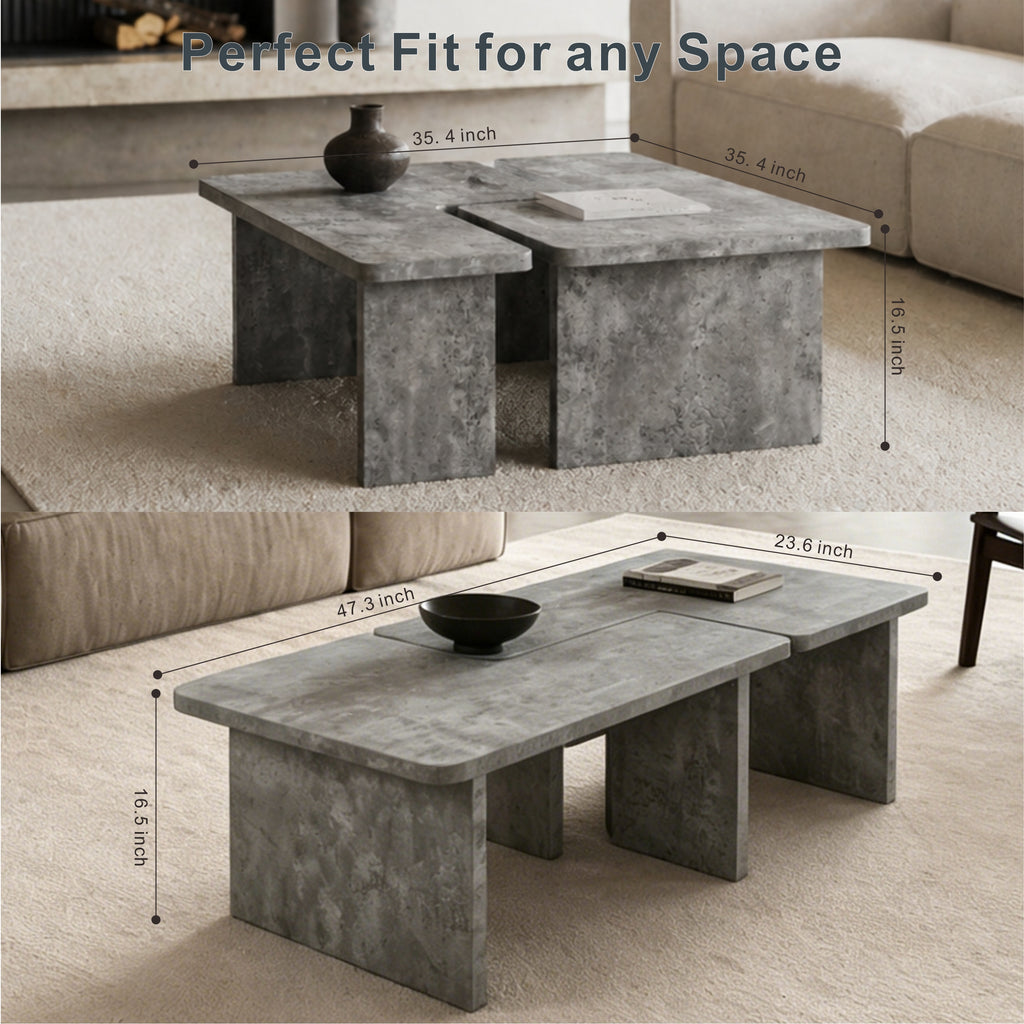Modular Concrete Coffee Table Set of 2
