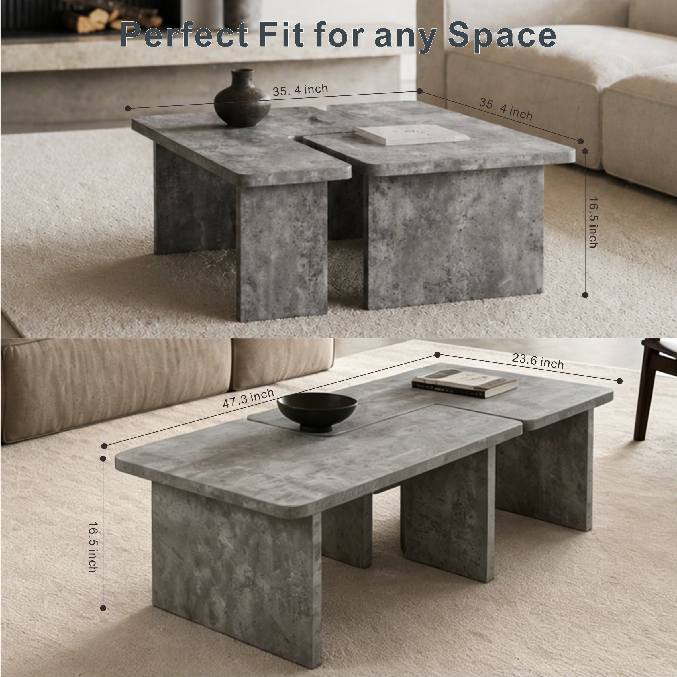 Modular Concrete Coffee Table Set of 2
